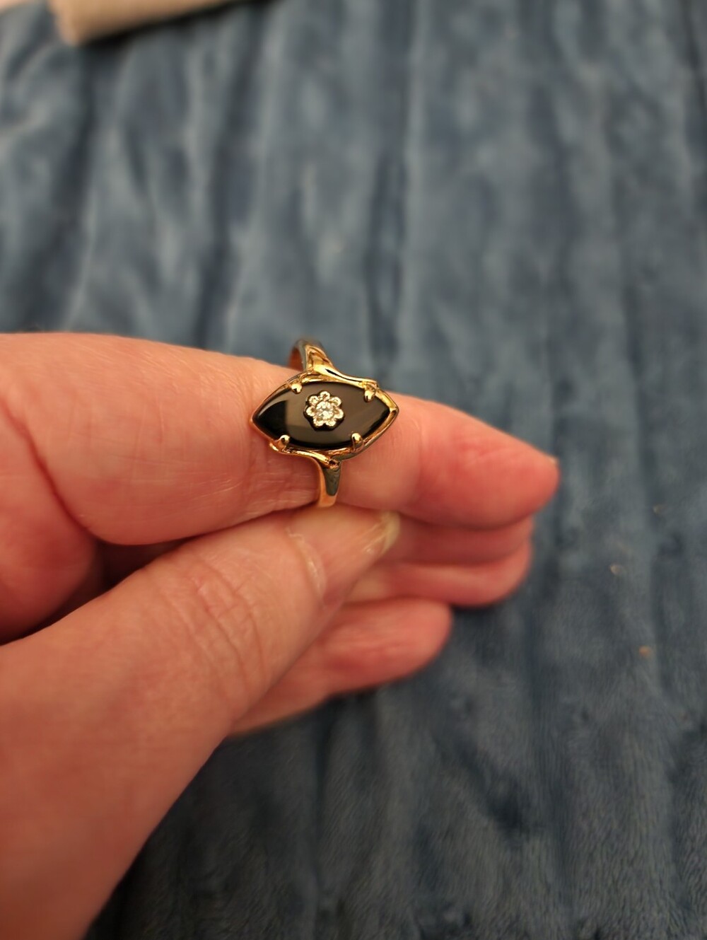 Gold Black Onyx Flower Accent Ring - Women's Jewelry